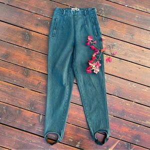 VINTAGE 80S GREEN WHITE STAG TAPERED LEG STIRRUP JEANS LEGGINGS